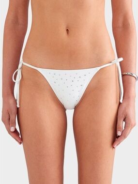 Venroy Tie Side Bikini Brief Bottom in White/Hotfix Crystals. NWT. Size medium.